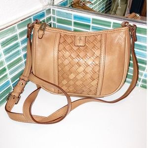 COLE HAAN Cognac Leather Crossbody Woven Bag